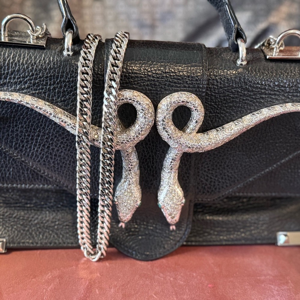 Philip Plein Leather Snake Purse, black
